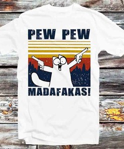 Funny Cat Drawing Pew Pew Madafakas T-Shirt - Anime Fan Gift