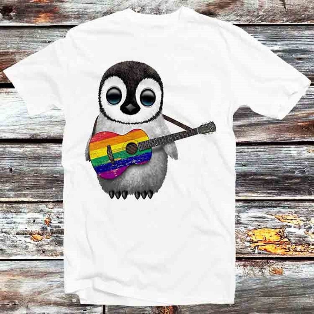 Gay Penguin Rainbow Guitar Unisex Anime T-Shirt - LGBT Pride Supporter and Animal Lover Gift