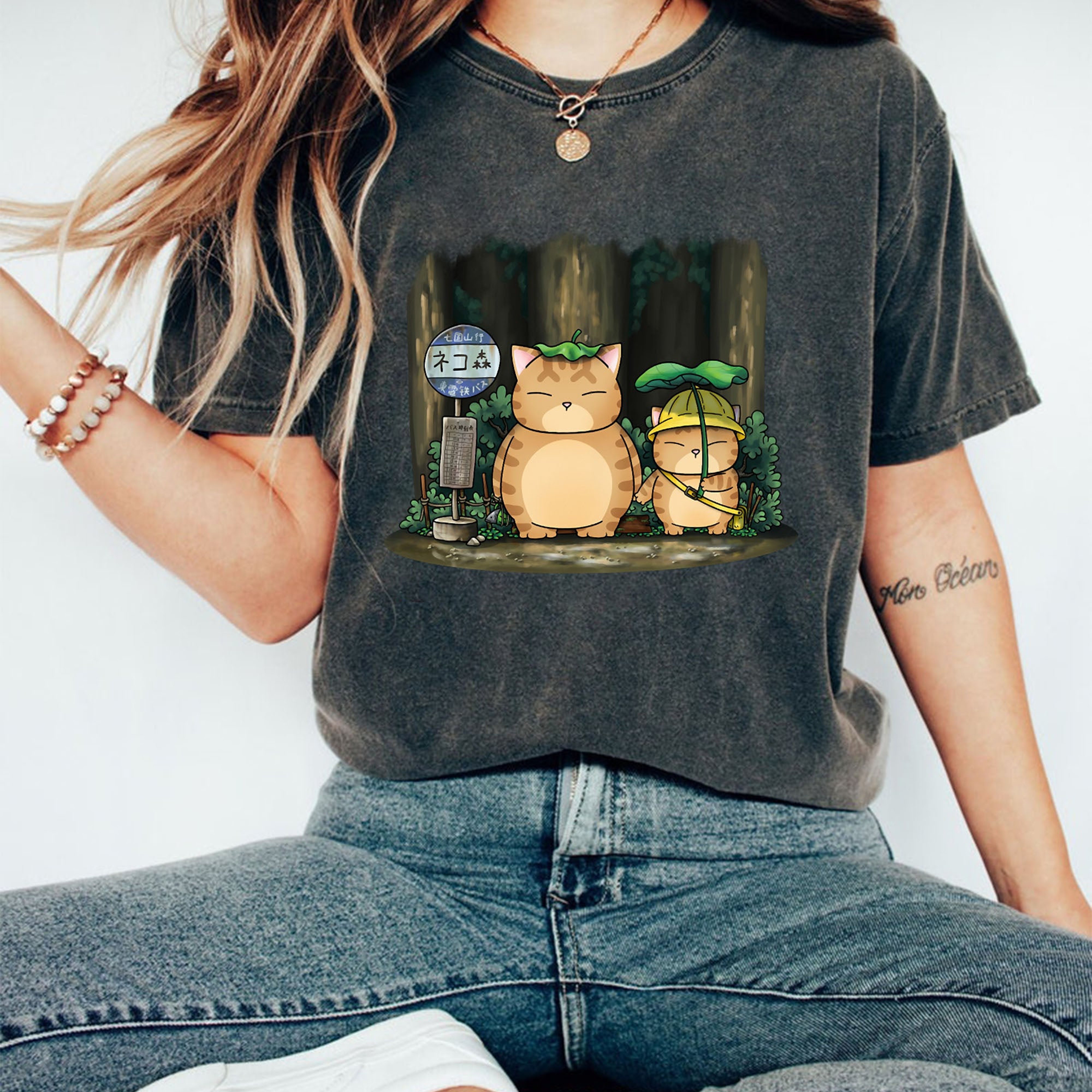 Ghibli Fat Cat Tee, My Neighbor Totoro Graphic Shirt, Unisex Anime Gift for Cat Lovers