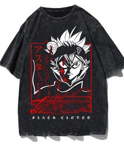 Gift for Manga Lovers - Unisex Tee with Japanese Anime Washed Cotton T-Shirt and Harajuku Clothing