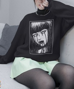 Gothic Aesthetic Design in Horror Manga Creepy Girl Sweatshirt