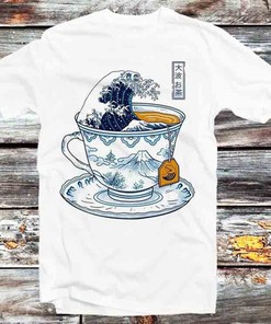 Great Wave of Kanagawa Japan Tea Cup Tee for Travel and Anime Fans - Unisex Anime Top Tee