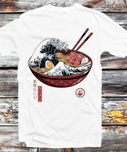 Great Wave off Kanagawa Ramen Bacon Tee for Foodie Anime Fans - Unisex Anime Top Tee