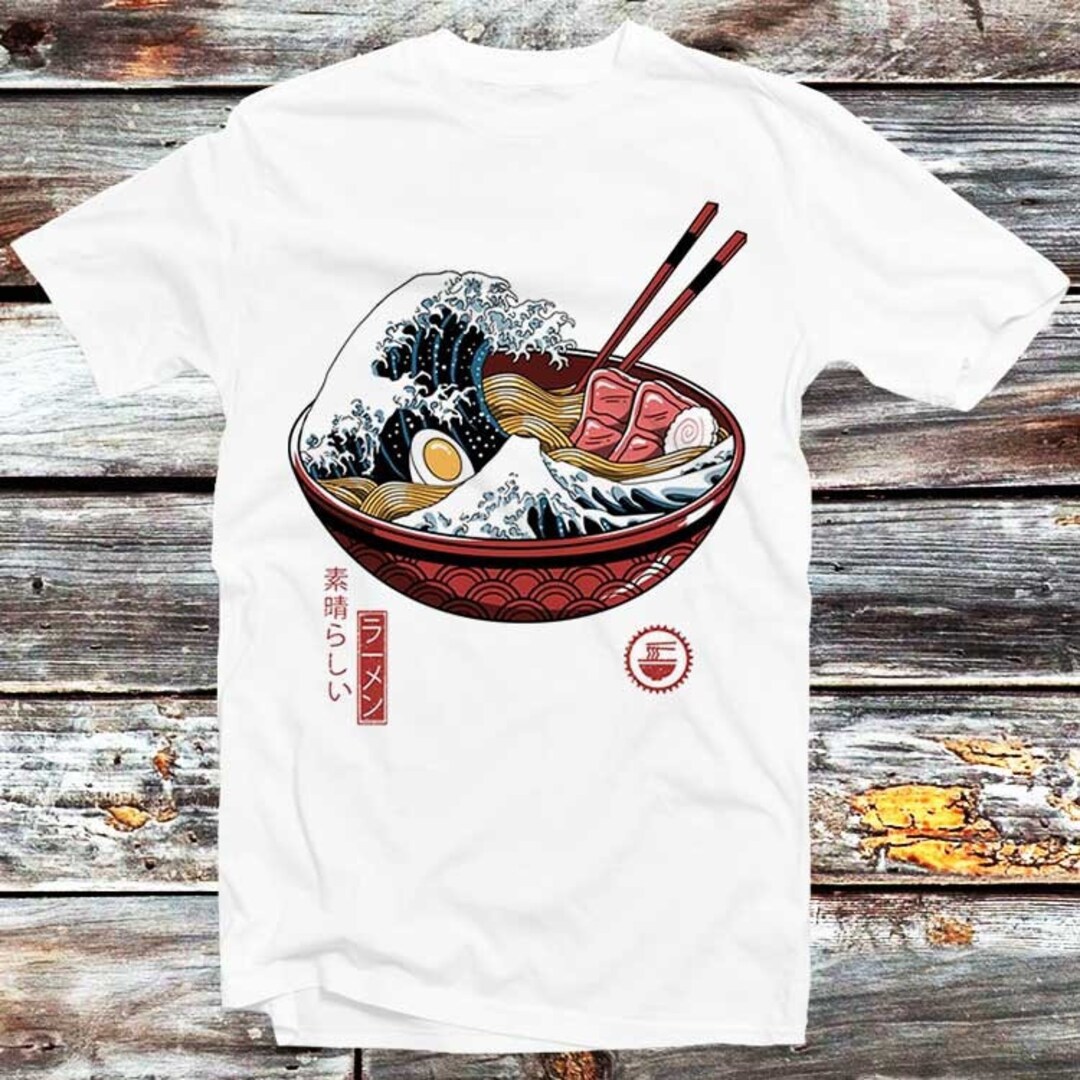 Great Wave off Kanagawa Ramen Bacon Tee for Foodie Anime Fans - Unisex Anime Top Tee