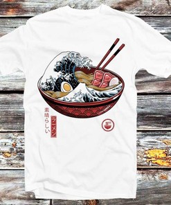 Great Wave off Kanagawa Ramen Eggs Bacon Tee - Anime Top for Men and Women who Love Japanese Food and Manga