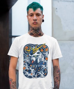 Gundam Great Wave Tee, Gundam Crewneck Sweatshirt, Gundam Fan Gift, Anime Merchandise Idea for Fans