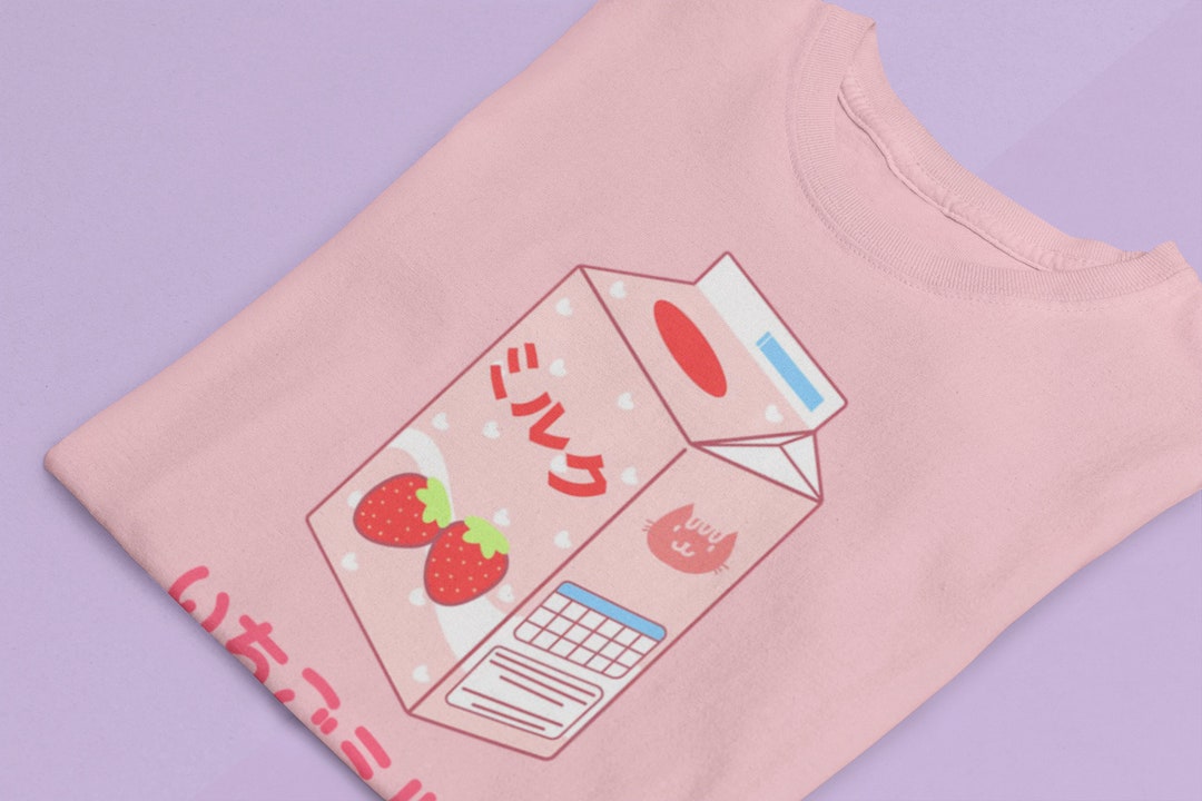 Harajuku Aesthetic Tee - Japanese Strawberry Milk T-shirt with Bonus Gift for Anime Lovers