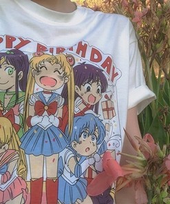 Harajuku Clothing Anime Shirt - Happy Birthday Sailor Moon Tee, Kawaii Clothing