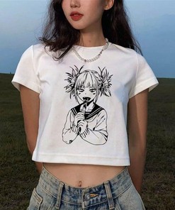 Harajuku Japanese Style Crop Tops - Cool Anime Tee for Women with Cartoon Graphics and Unisex Design