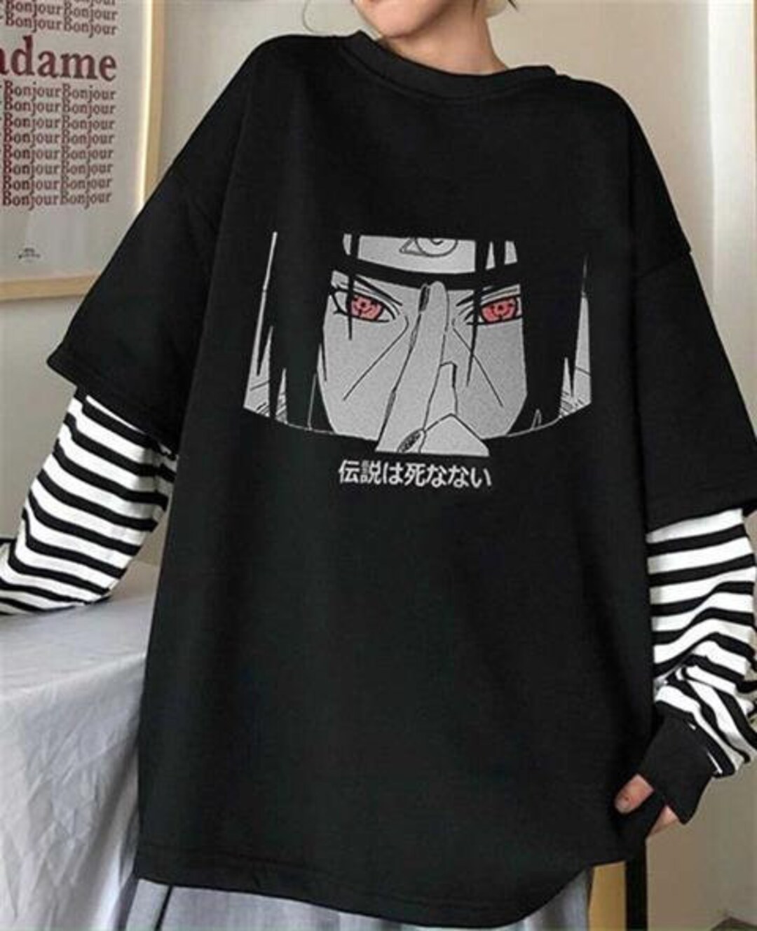 Hello Kitty Anime Long Sleeve Tee, Japanese Stripe Shirt with Graphic Design, Unisex Top, Best Anime Fan Gift