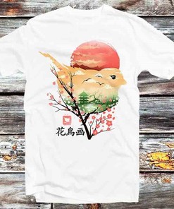 Japanese Bird Sakura Tree Music Vintage Retro Anime T-Shirt - Perfect Gift Idea