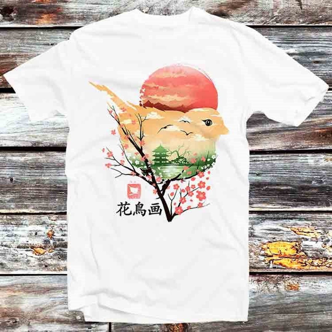 Japanese Bird Sakura Tree Music Vintage Retro Anime T-Shirt - Perfect Gift Idea