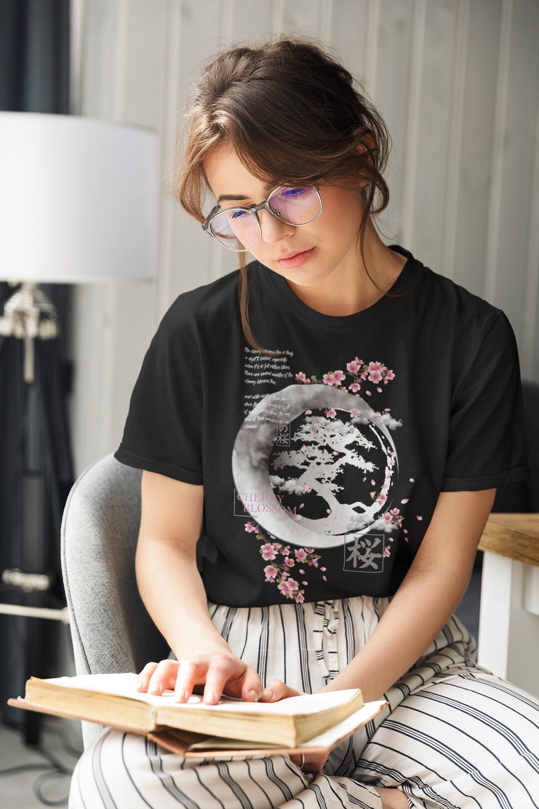 Japanese Cherry Blossom Aesthetic T-Shirt, Cute Flower Tee for Anime Fans