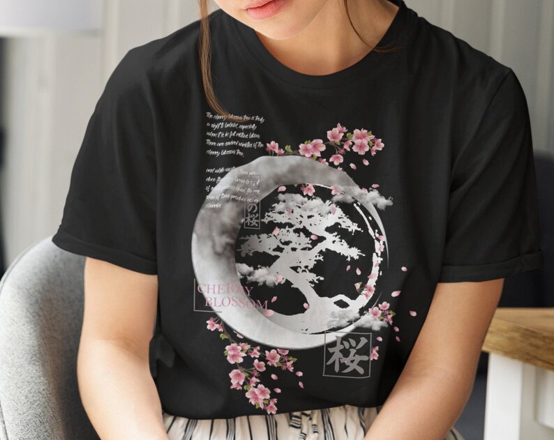 Japanese Cherry Blossom Aesthetic T-Shirt, Cute Flower Tee for Anime Fans - Image 2