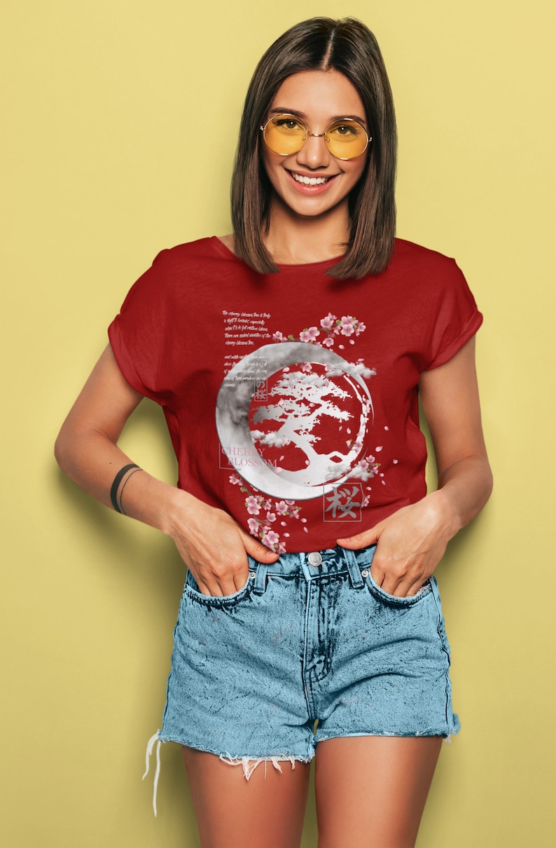 Japanese Cherry Blossom Aesthetic T-Shirt, Cute Flower Tee for Anime Fans - Image 3