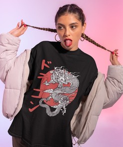 Japanese Dragon Aesthetic Tee - Unisex Print Shirt with Bonus Gift for Anime Lovers