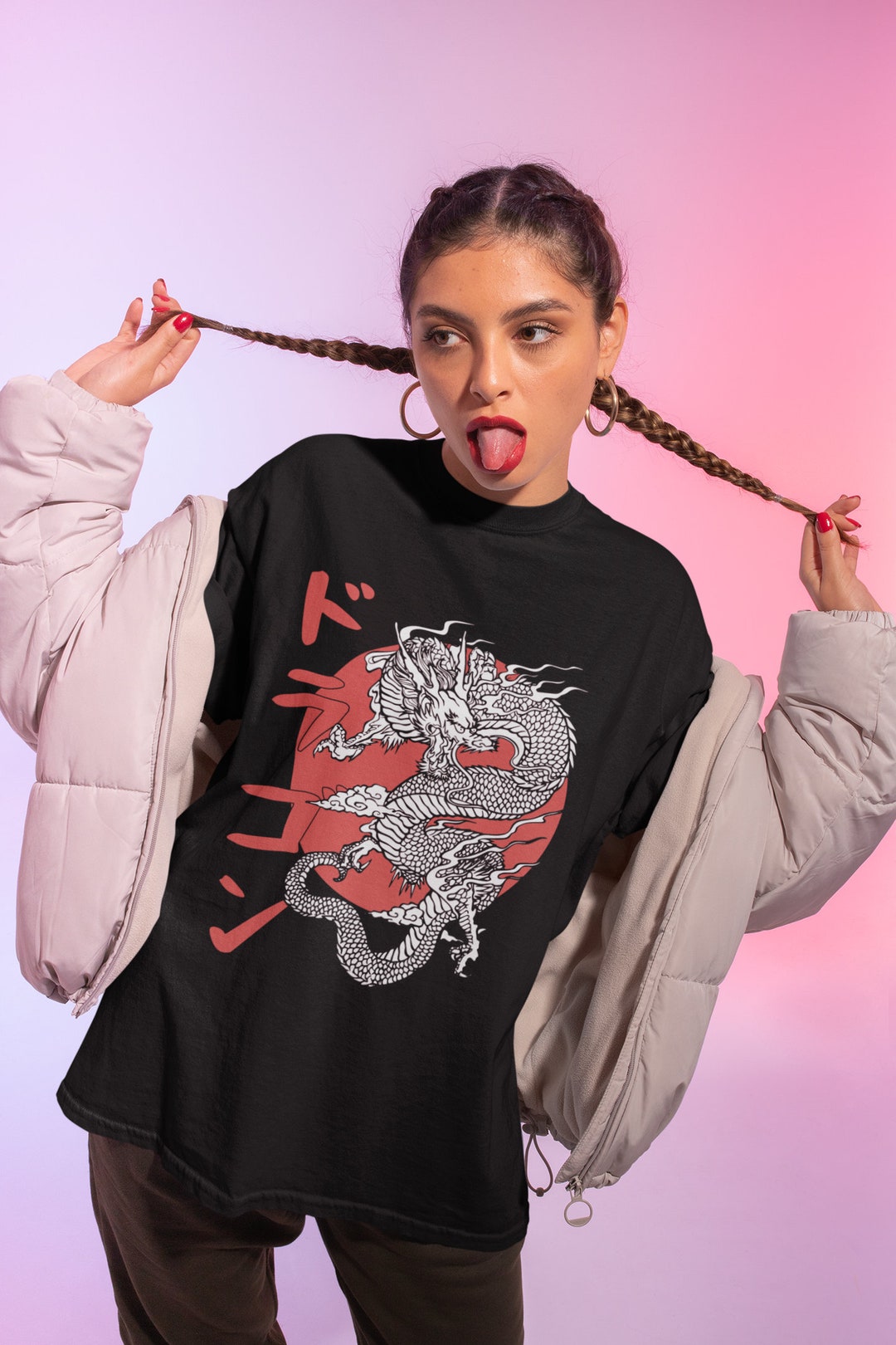 Japanese Dragon Aesthetic Tee - Unisex Print Shirt with Bonus Gift for Anime Lovers