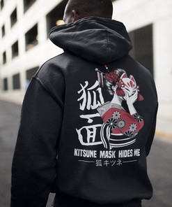 Japanese Fox Kitsune Anime Hoodie - Unisex Mask Clothing for Japan Lovers