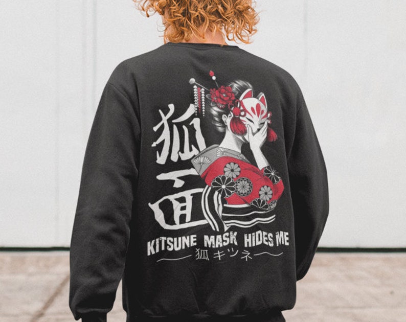 Japanese Fox Kitsune Anime Sweatshirt - Unisex Mask Hoodie for Japan Lovers - Image 2