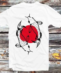 Japanese Koi Fish Sunset Blossom Tee - Elegant and Beautiful Gift for Anime Fans