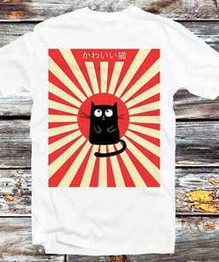 Japanese Rising Sun Kawaii Maneki Neko Cat Kuro Tee - Cool Gift for Fans of Japanese Art and Culture