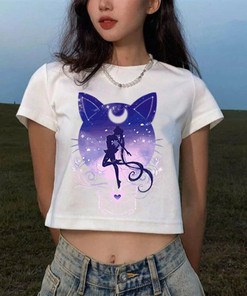 Japanese Style Crop Tops with Cool Anime Tee Design for Women - Harajuku Anime Sweatshirt to Impress Fans