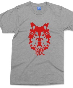 Japanese Wolf Face Motif Tee - Cool Kanji T-Shirt for Animal Lovers and Fans of Japan
