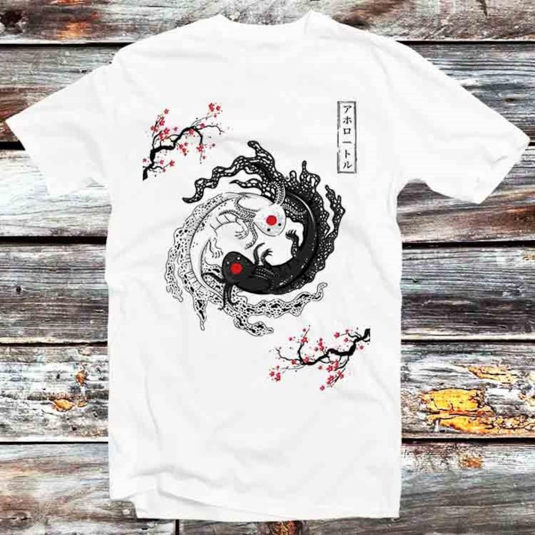 Japanese Yin Yang Axolotl Tee - Cute Design Ideal Gift For Anime Fans
