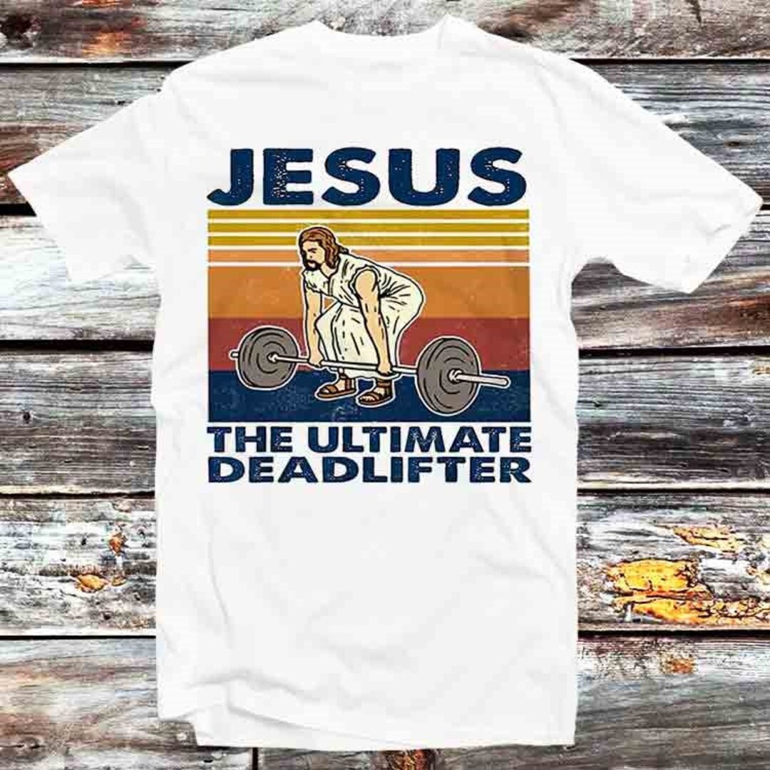 Jesus The Ultimate Deadlifter Meme Tee - Cool Vintage Retro Anime T-Shirt for Gym Goers, Great Gift