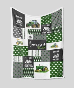 Just A Boy Who Loves Tractors Blanket - Custom Baby Quilt Bedding Set - Perfect for Bedroom Decor, Great Gifts for Family