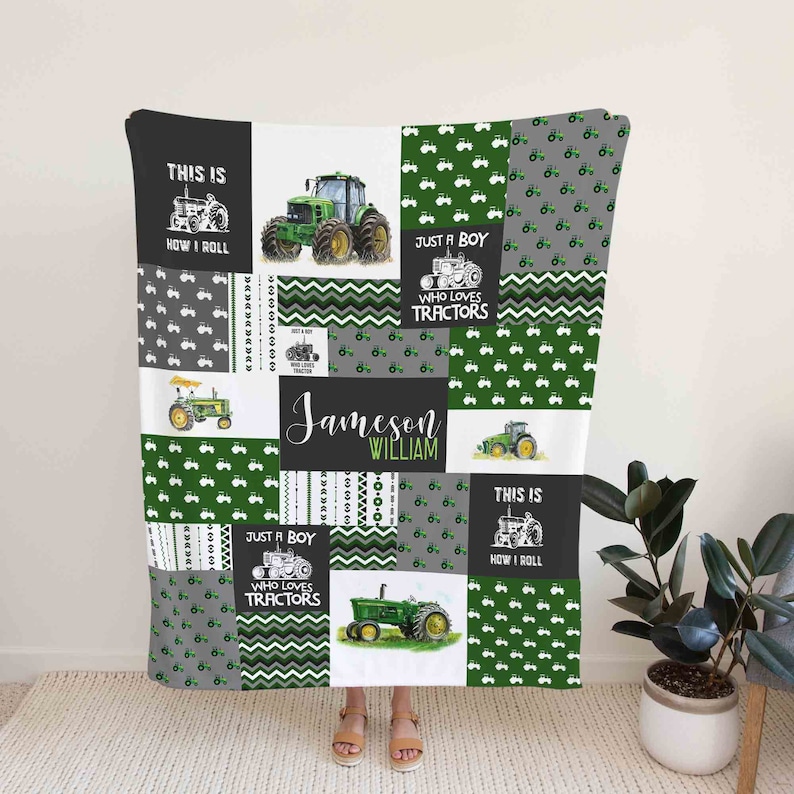 Just A Boy Who Loves Tractors Blanket - Custom Baby Quilt Bedding Set - Perfect for Bedroom Decor, Great Gifts for Family - Image 2