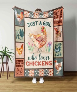 Just A Girl Who Loves Chickens Blanket - Personalized Name Quilt Blanket - Farm Decor Blanket, Great Gifts for Family