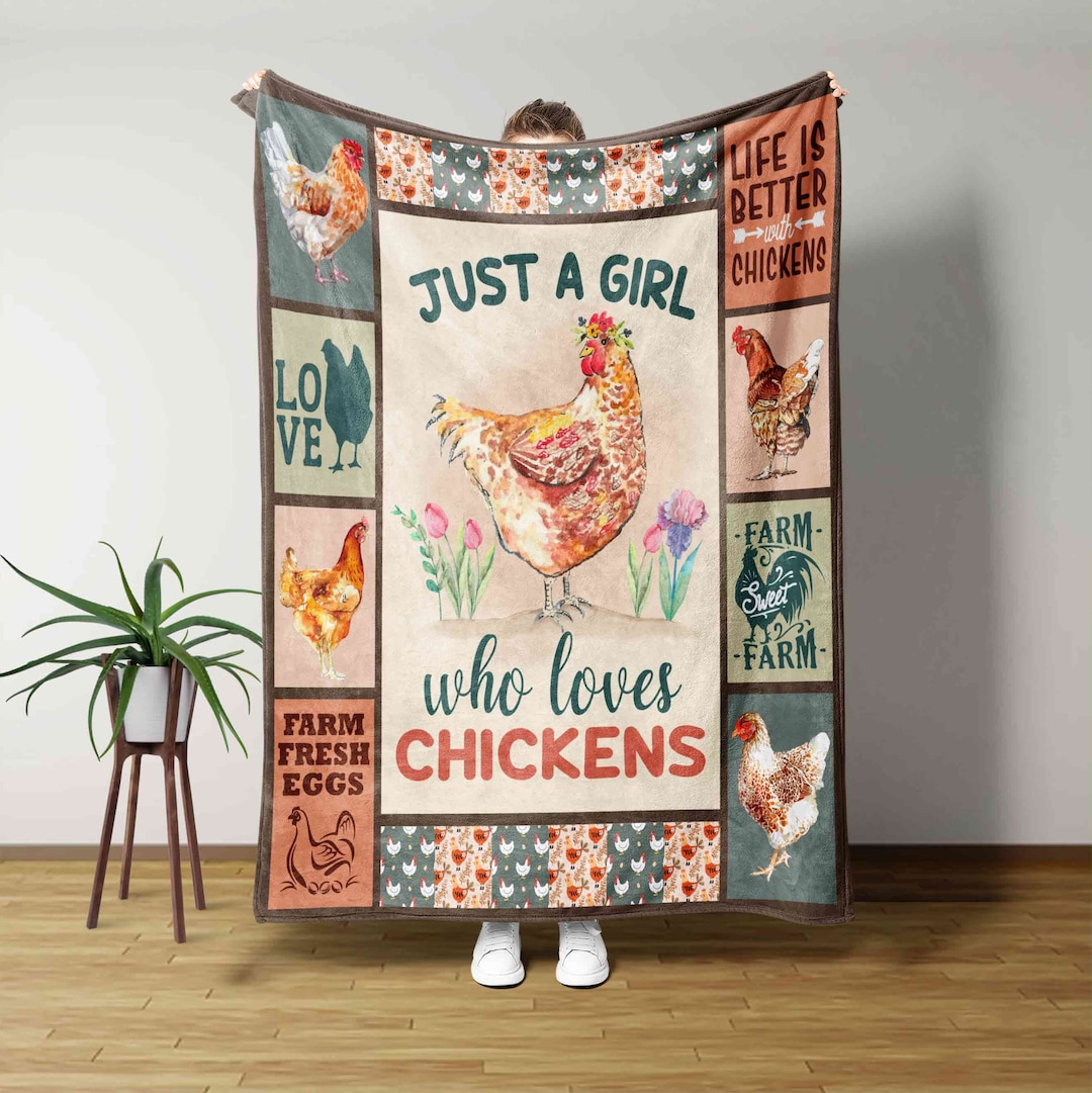 Just A Girl Who Loves Chickens Blanket - Personalized Name Quilt Blanket - Farm Decor Blanket, Great Gifts for Family