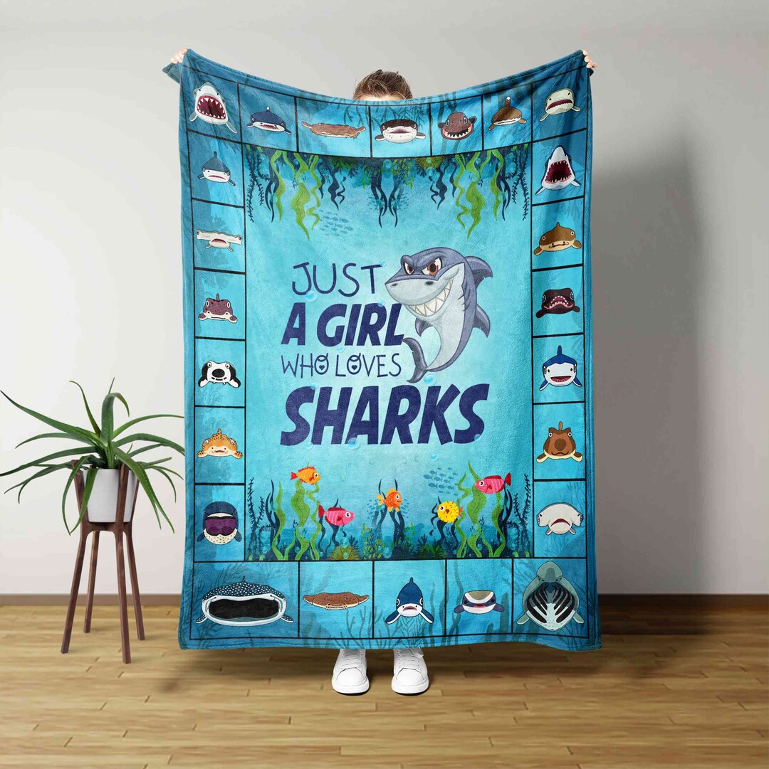 Just A Girl Who Loves Sharks Blanket - Personalized Name Quilt Blanket - Home Decoration, Great Gifts for Family