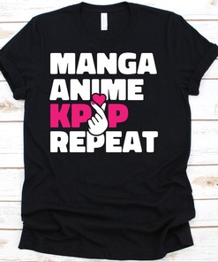K-Pop and Manga T-Shirt, Ideal Anime Lover Gift for Korean Music and Anime Fans, Finger Heart Design Included
