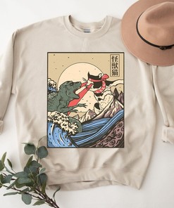 Kaiju Vs Cat Manga Anime Sweatshirt - Vintage Japan Design - Japanese Apparel