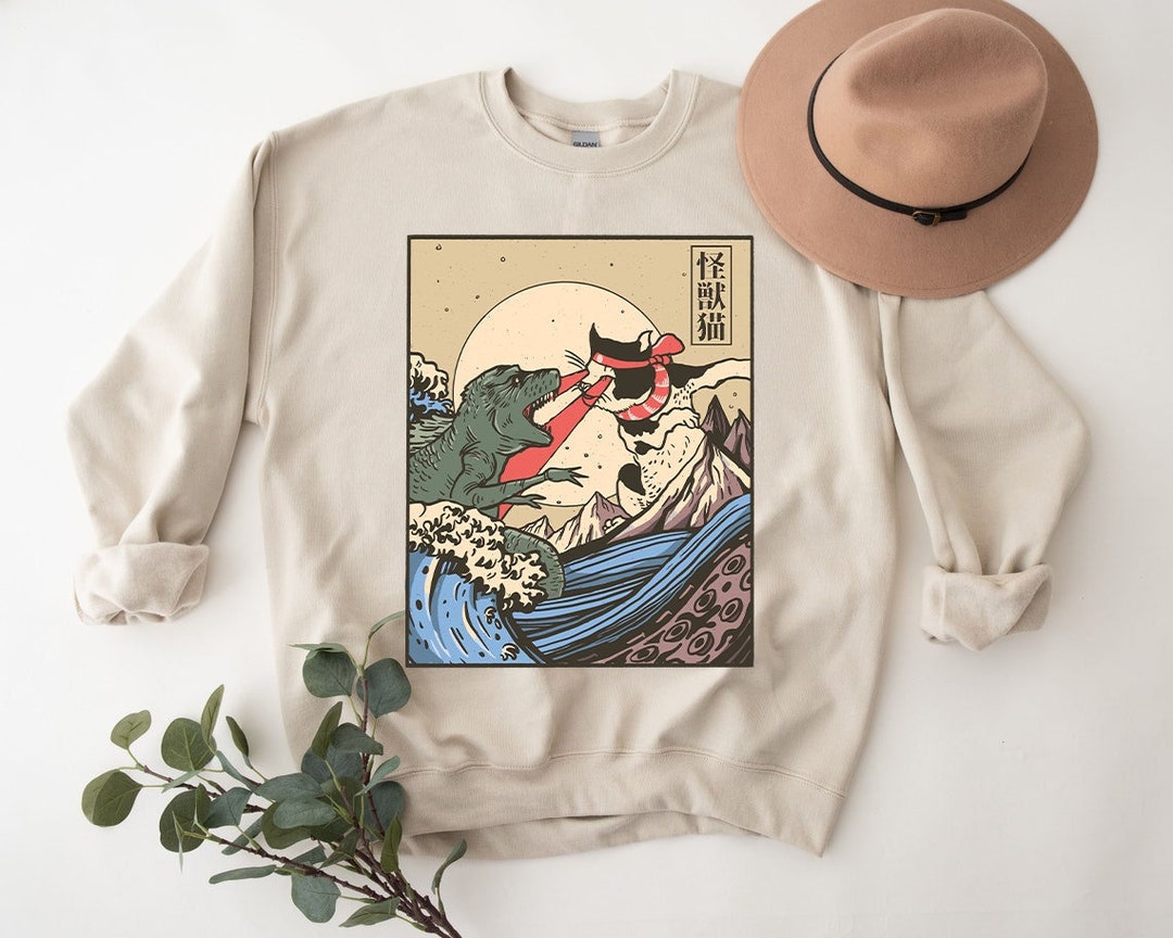 Kaiju Vs Cat Manga Anime Sweatshirt - Vintage Japan Design - Japanese Apparel