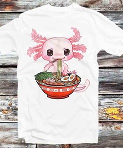 Kawaii Axolotl Ramen Noodles Unisex Anime T-Shirt - Japanese Culture and Kawaii Style Fan Gift