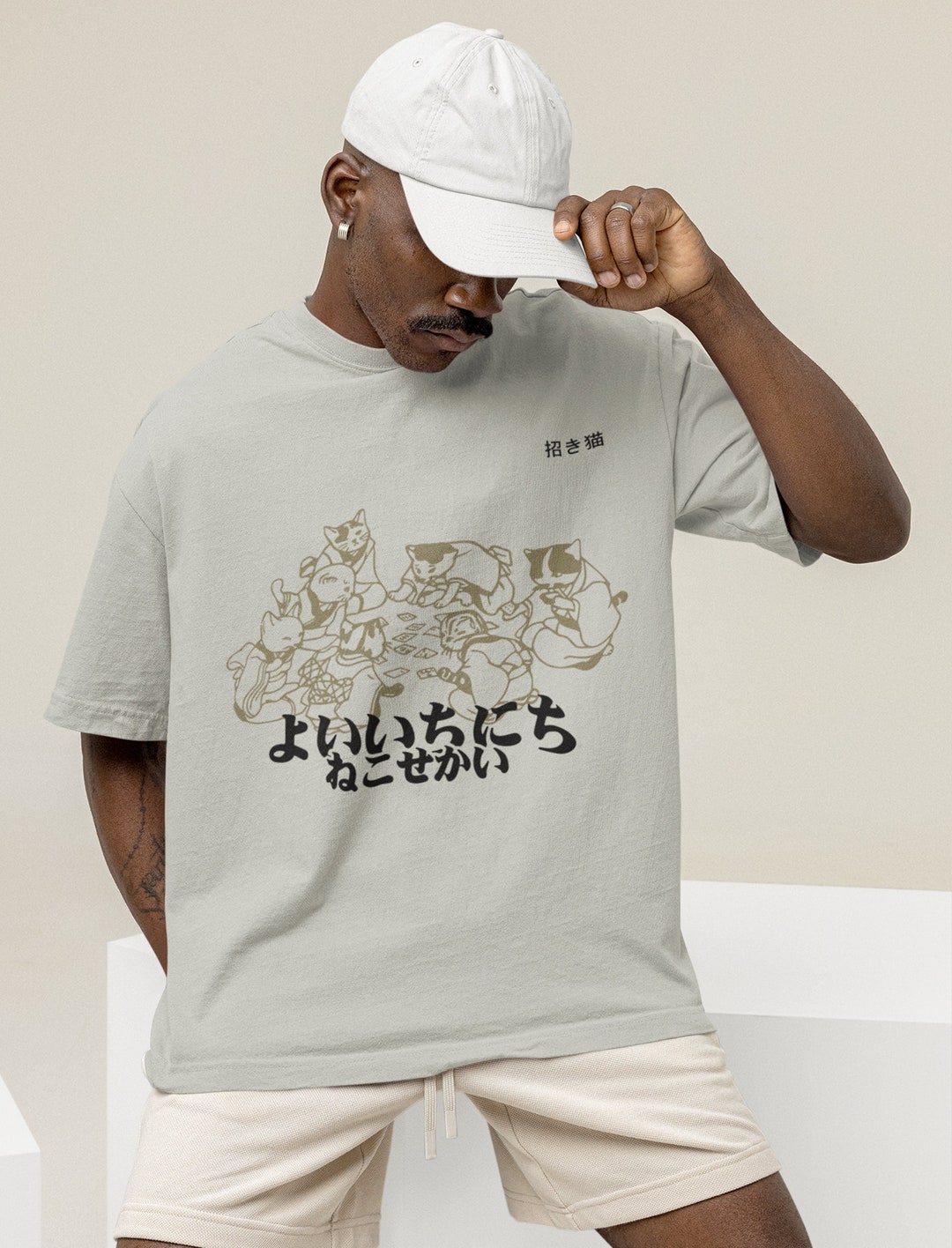 Kawaii Cat Playing Cards Anime Tee - Unisex Cat Playing Cards Tshirt, Retro Manga Shirt