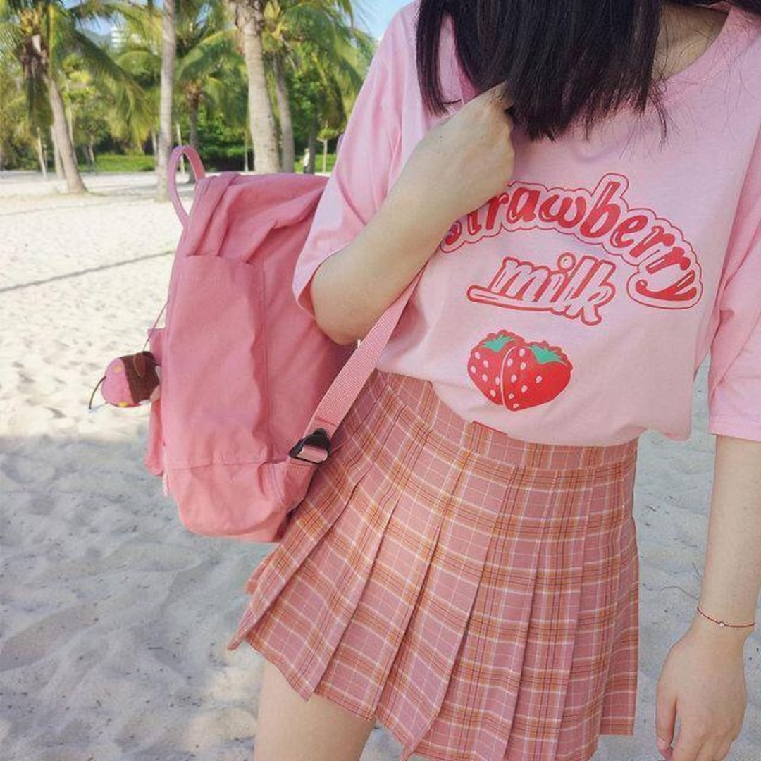 Kawaii Milk Cartoon Tee - Cute Strawberry Peach Banana Kawaii Shirt with Vintage Style