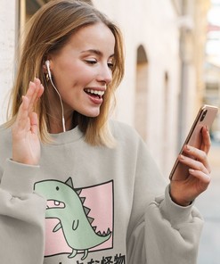 Kawaii Pastel Goth Dinosaur Sweatshirt - Japanese Anime Clothing, Harajuku Style
