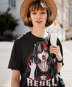 Kawaii Snake Tongue Girl Rebel T-Shirt - Cute Heavy Metal Anime Girl Gift Design