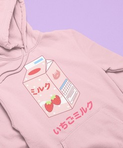 Kawaii Strawberry Milk Hoodie, Harajuku Sweatshirt for Pastel Aesthetic Lovers