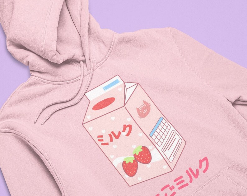 Kawaii Strawberry Milk Hoodie, Harajuku Sweatshirt for Pastel Aesthetic Lovers - Image 2