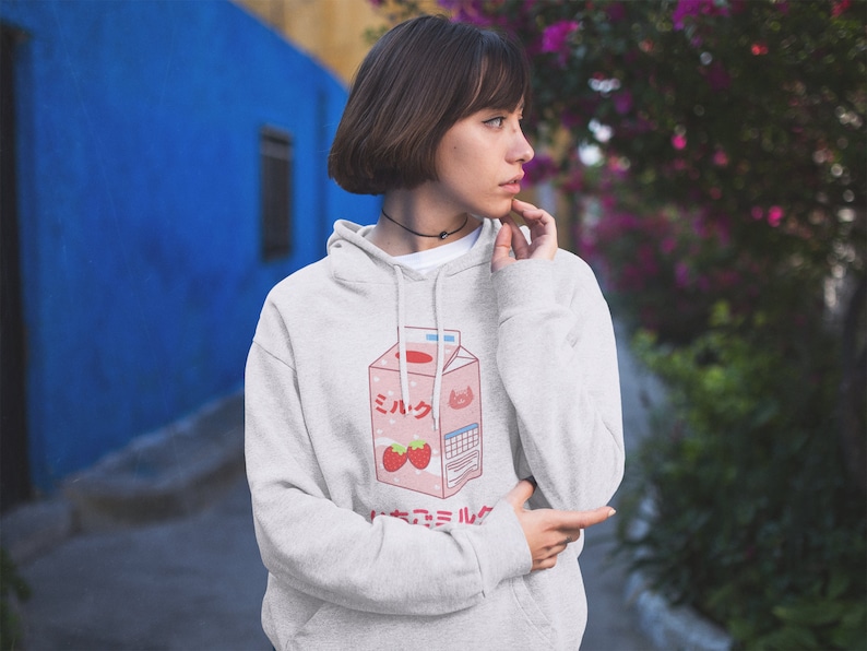 Kawaii Strawberry Milk Hoodie, Harajuku Sweatshirt for Pastel Aesthetic Lovers - Image 3