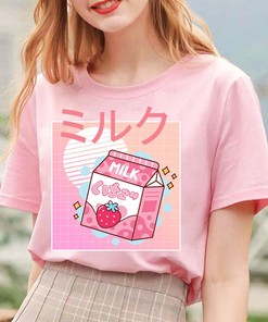 Kawaii Strawberry Milk Shirt - Vaporwave Aesthetic Clothing - Harajuku Anime Japan Unisex Shirt