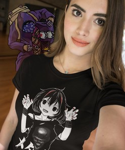 Kawaii Twintails Shirt with Schoolgirl Middle Finger - Egirl Urban Punk Clothing, and Katakana Anime Girl Design