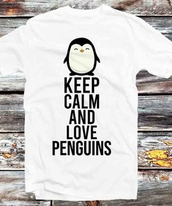 Keep Calm And Love Penguins Retro Cartoon Anime Tee - Perfect Gift for Animal Lovers