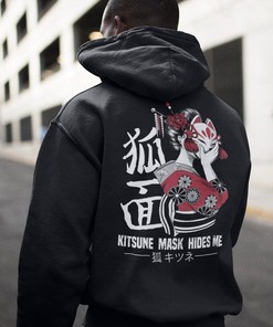 Kitsune Anime Gift Hoodie - Japanese Fox Mask Unisex Sweatshirt for Manga Lovers
