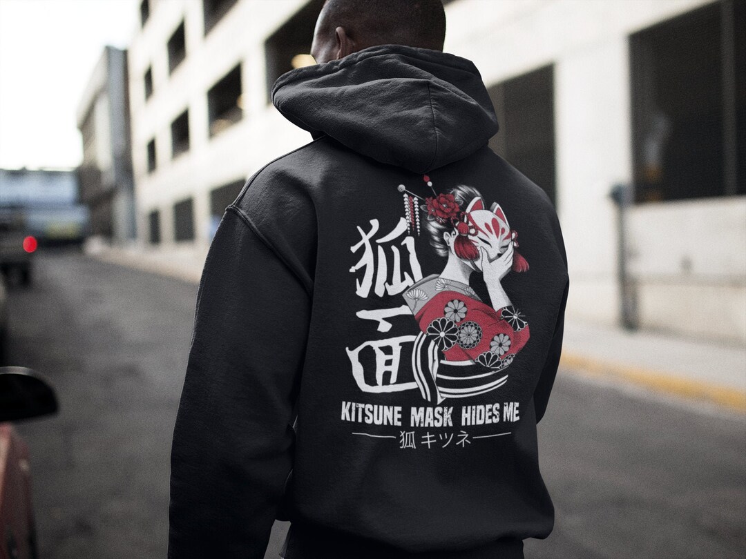 Kitsune Anime Gift Hoodie - Japanese Fox Mask Unisex Sweatshirt for Manga Lovers